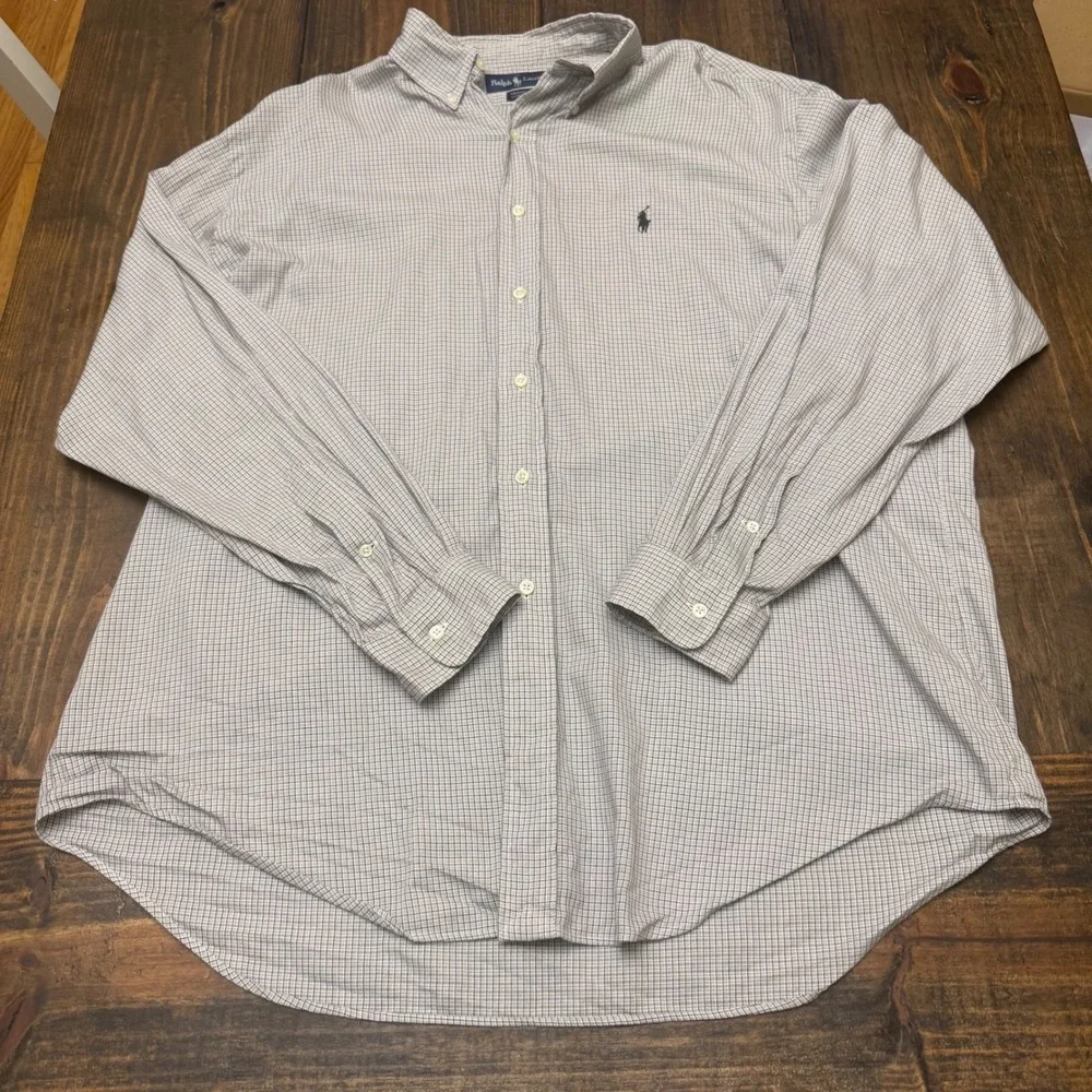 Ralph Lauren Yarmouth Button Down‎ Shirt Mens Cotton Checkered Plaid, 17 34/35